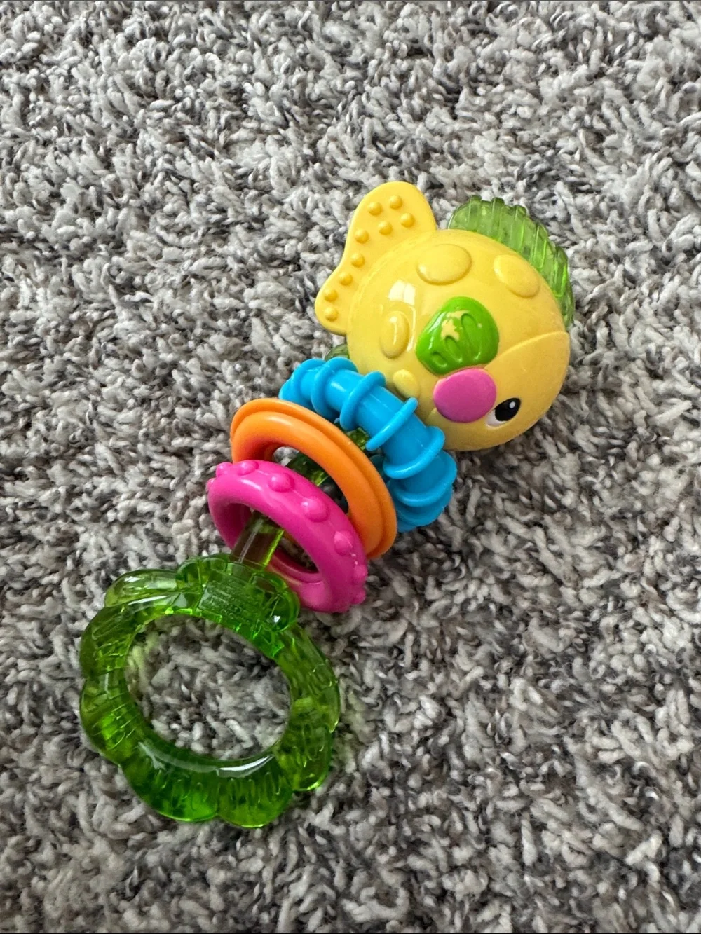 Fisher-Price Yellow Fish Rattle with Green Teether and Multicolor Rings